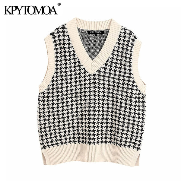 KPYTOMOA Women 2020 Fashion Oversized Knitted Vest Sweater