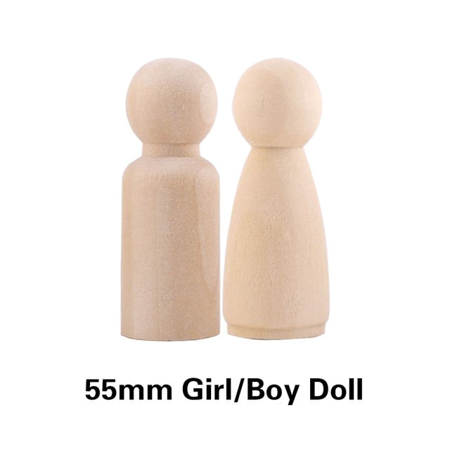 10pc Wooden Doll 65mm-35mm Wooden Blank Peg Dolls Girl Boy DIY Unfinished Doll Maple Rodent Handmade Baby Product Christmas Gift