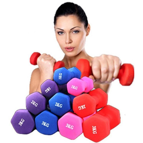 Dumbbells plastic for women, dumbbell Fitness lasting, with style, smooth surface, from 3 kilos, portable optional, 2 pieces