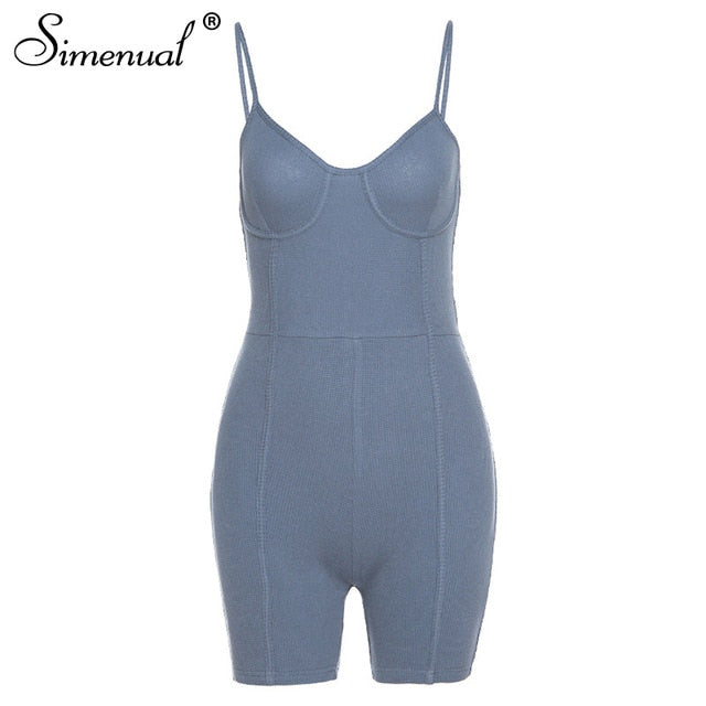 Simenual Knit Biker Shorts Women Rompers Strap