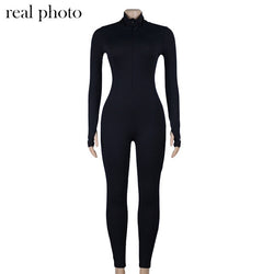 Active Wear Ribbed Rompers Womens Jumpsuit Sporty Long Sleeve