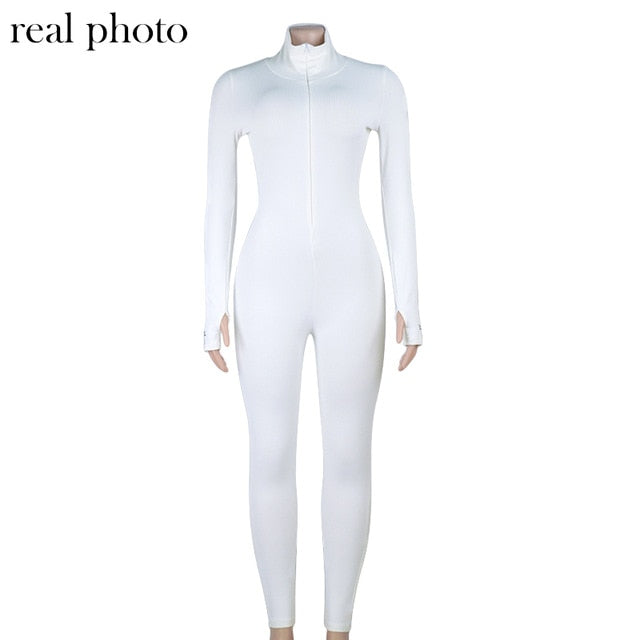 Active Wear Ribbed Rompers Womens Jumpsuit Sporty Long Sleeve