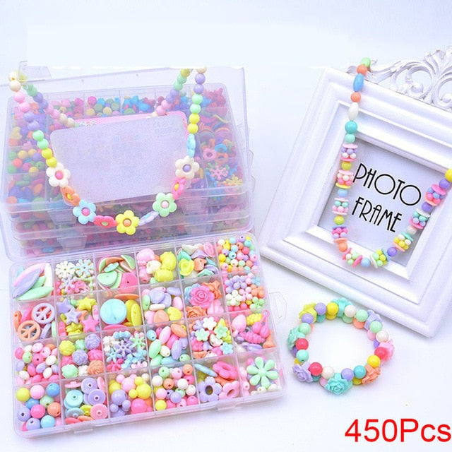 Handmade Beaded Toy with Accessory Set Children Creative 24 Grid Girl Jewelry