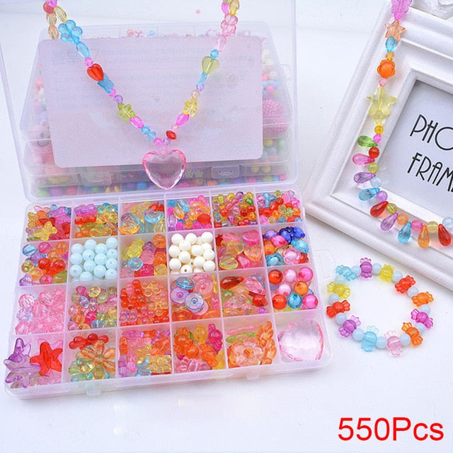 Handmade Beaded Toy with Accessory Set Children Creative 24 Grid Girl Jewelry