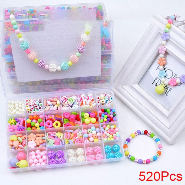 Handmade Beaded Toy with Accessory Set Children Creative 24 Grid Girl Jewelry