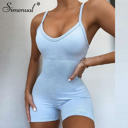 Solid Sporty Workout Casual Rompers Women Strap Push Up