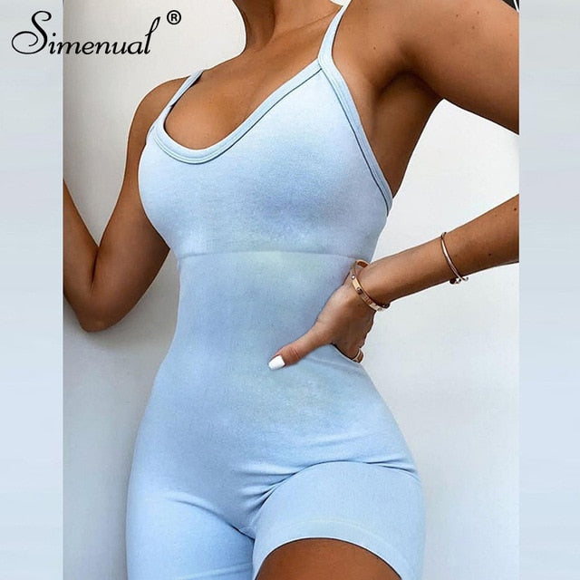 Solid Sporty Workout Casual Rompers Women Strap Push Up