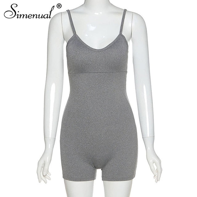 Solid Sporty Workout Casual Rompers Women Strap Push Up