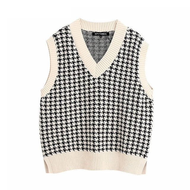 KPYTOMOA Women 2020 Fashion Oversized Knitted Vest Sweater