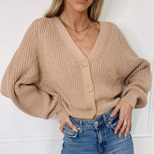 Casual Loose Long Sleeve Single Row Button Sweater