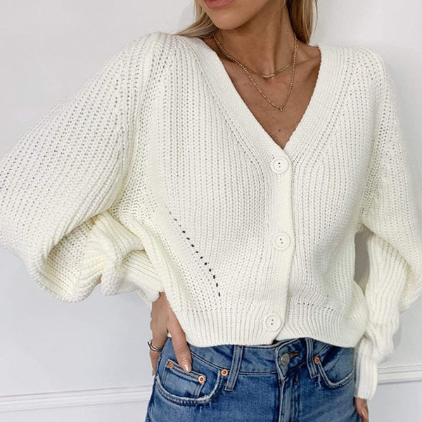 Casual Loose Long Sleeve Single Row Button Sweater
