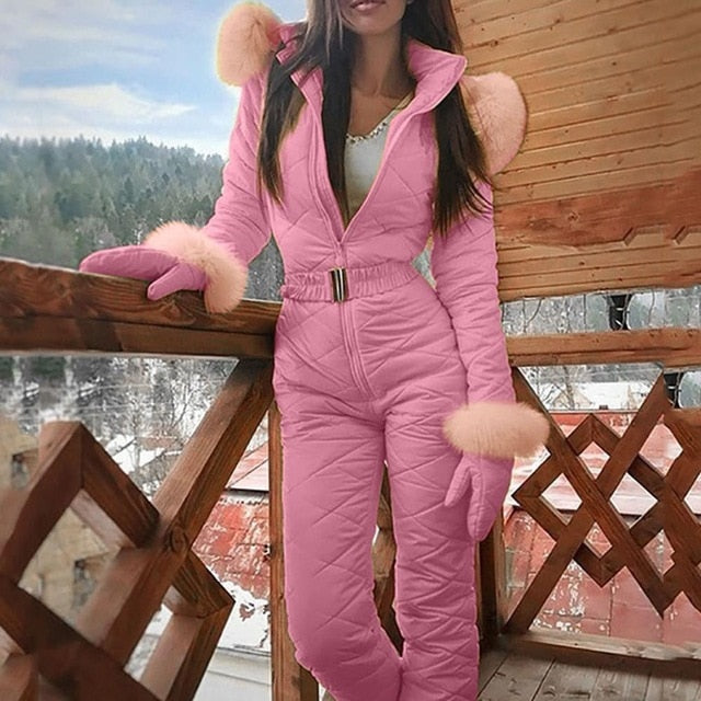 Fashion One Piece Ski Jumpsuit Casual Thick Winter Warm Woman's