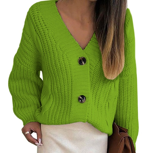 Casual Loose Long Sleeve Single Row Button Sweater