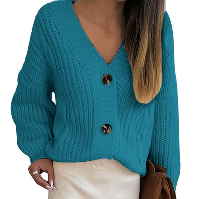 Casual Loose Long Sleeve Single Row Button Sweater