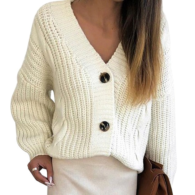 Casual Loose Long Sleeve Single Row Button Sweater