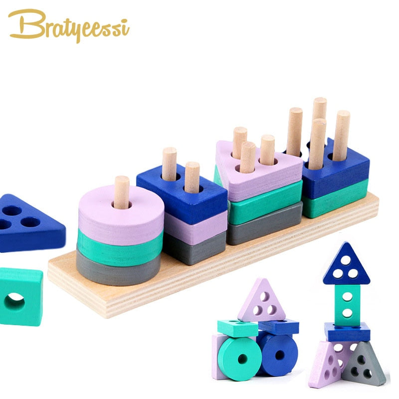 Wooden Montessori Toy Building Blocks Early