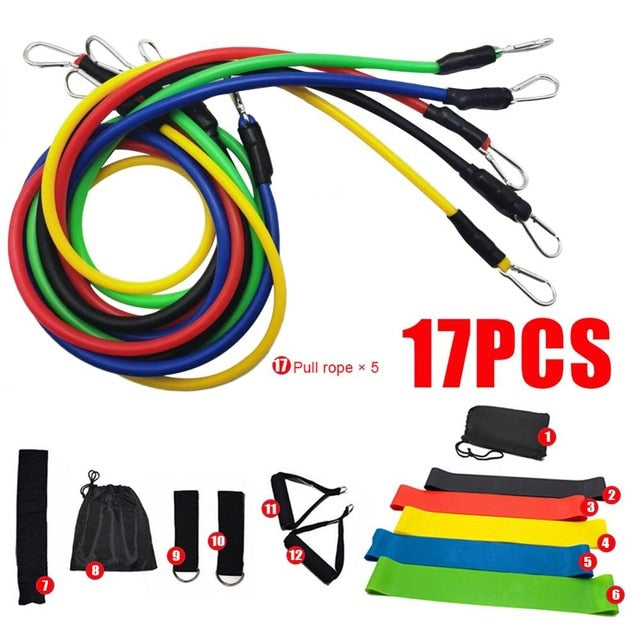 17 Pcs/Set Latex Resistance Bands Crossfit Training Exercise Yoga Tubes Pull Rope,Rubber Expander Elastic Bands Fitness with Bag