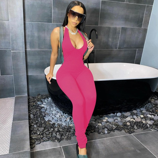 Bodycon Halter Women Long Jumpsuits Skinny Backless