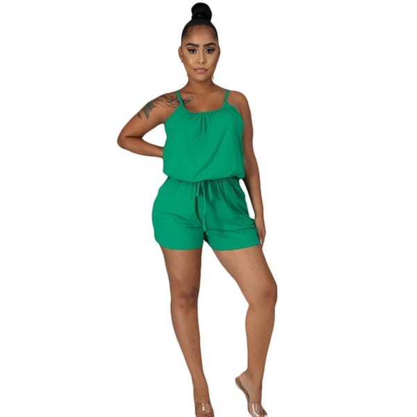 Womens Casual Fashion Solid Color Adjustable Buckle Lacing Strap Romper