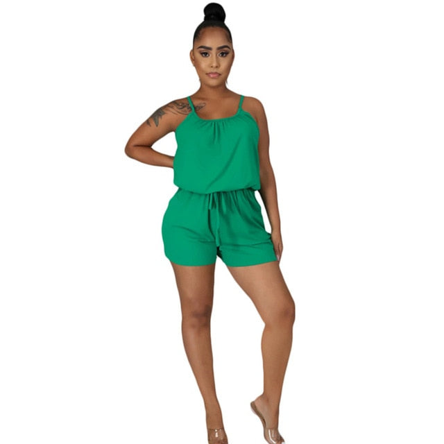 Womens Casual Fashion Solid Color Adjustable Buckle Lacing Strap Romper